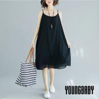【YOUNGBABY中大碼】純色可調肩帶雪紡吊帶洋裝.共2色