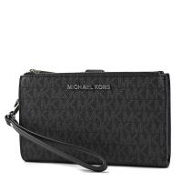 MICHAEL KORS 緹花LOGO防刮皮革對折釦式手掛手拿/手機包-黑色