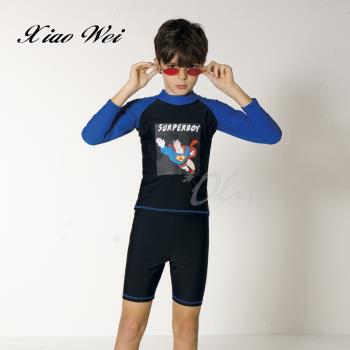 梅林品牌 時尚男童二件式長袖泳裝 NO.M8221