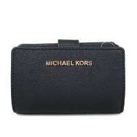MICHAEL KORS JET SET TRAVEL金字LOGO防刮皮革壓扣式中夾(黑色)