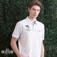 oillio歐洲貴族 吸濕排汗網眼透氣POLO衫 短袖休閒刺繡 白色