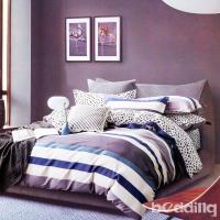 BEDDING-專櫃純棉6x7尺特大雙人薄式床包涼被四件組-樂享一族-藍
