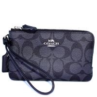 COACH 金馬車C Logo雙層拉鍊手拿包(黑灰)