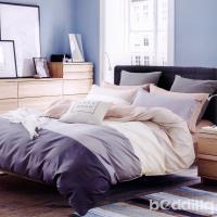 BEDDING-專櫃純棉6x7尺特大雙人薄式床包涼被四件組-條紋世界-咖