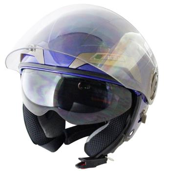 【出清破盤↘】THH勇氣可掀式雙鏡片半罩安全帽T314A-藍白+免洗內襯套6入