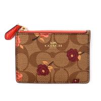 COACH PVC LOGO花朵圖騰拉鏈KEY/証件/零錢包(卡其色) F67534 IMLL9