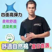 oillio 歐洲貴族 高彈性吸濕排汗圓領T恤 全棉舒適透氣 黑色