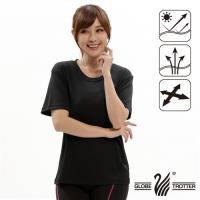 【遊遍天下】 MIT台灣製中性款純色透氣吸排圓領機能衫(黑色)