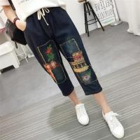 【Keer】復古民族風燙布刺繡七分牛仔褲L-XL