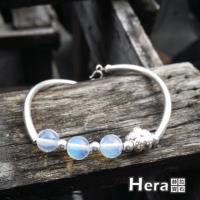 Hera 赫拉 925純銀手作蛋白石圓珠梅花手環手鍊