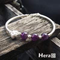 Hera 赫拉 925純銀手作天然紫水晶圓珠梅花手環手鍊