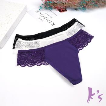 Ks凱恩絲 有氧蠶絲 鏤空蕾絲抑菌丁字褲 (紫、黑、白色)
