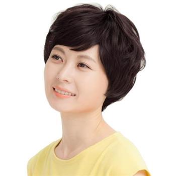 【米蘭精品】整頂假髮真髮絲-手織頂心斜瀏海短捲髮女假髮2色73vc28