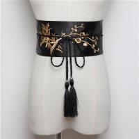 【米蘭精品】腰帶緞面腰封-梅竹刺繡綁帶流蘇女配件4色73vh30
