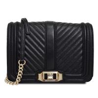 Rebecca minkoff LOVE 斜背金屬鍊包-黑/金色