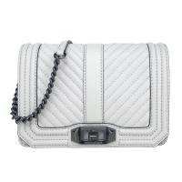 Rebecca minkoff LOVE 斜背金屬鍊包-灰/黑練