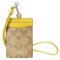COACH 燙金馬車C Logo 掛式證件票卡夾(卡其亞麻黃)