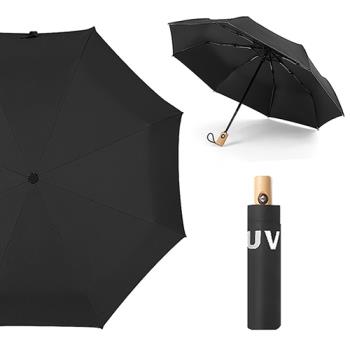 幸福揚邑 降溫抗UV防風防撥水大傘面全自動開收木柄晴雨摺疊傘-黑