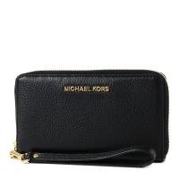 MICHAEL KORS 金字荔枝紋皮革拉鍊手掛式長夾/手機包-黑色