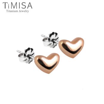 【TiMISA】鈦真心-玫瑰金 純鈦耳針一對