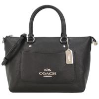 COACH 立體馬車LOGO 前口袋手提/斜背兩用托特包(黑銀)