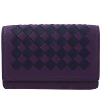 BOTTEGA VENETA 133945 雙色編織羊皮扣式名片夾.紫藍