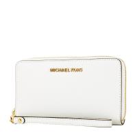 MICHAEL KORS JETSET 防刮皮革拉鍊手掛式中夾/手機包-純淨白