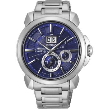 SEIKO精工Premier人動電能萬年曆手錶-藍x銀色/43mm7D56-0AG0B(SNP161J1)