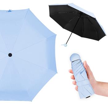 幸福揚邑 抗UV降溫8骨防風防潑水大傘面五折迷你晴雨口袋傘-淺藍
