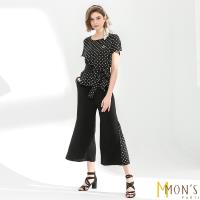 MONS圓點綁帶上衣舒適寬褲兩件式套裝