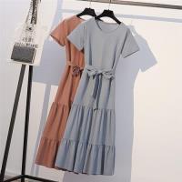 【KVOLL】純色圓領腰蝴蝶結綁帶洋裝XL-5XL(共二色)