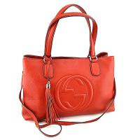 GUCCI 橘紅色粒面牛皮SOHO肩背雙層式托特包(展示品)