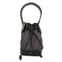 【FENDI】FF logo PVC 半透明手提/斜背二用包 (8BS010-黑)