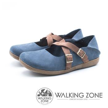 WALKING ZONE 皮革雙帶兩穿休閒鞋 女鞋 - 藍 (另有紅)