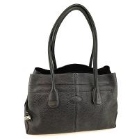 TODS 鐵灰色粒面金屬質感牛皮肩背托特包 (展示品)
