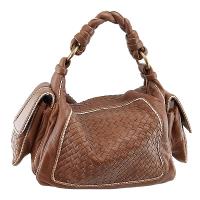 BOTTEGA VENETA 焦糖色編織牛皮雙口袋手提肩背兩用包(展示品)