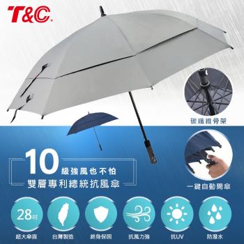 TC 28吋雙層專利全碳纖維總統抗風傘-鐵灰色(晴雨兩用/抗10級風/超防潑水/抗UV) 28200T-GR