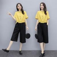 【REKO】日系清新休閒舒適上衣+寬鬆闊腿褲二件式套裝S-3XL(共四色)