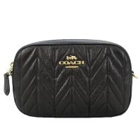 COACH 新款立體馬車小香風牛皮側背/腰包兩用包(黑)