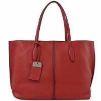 TODS JOY 經典LOGO壓紋荔紋牛皮肩背托特包.紅