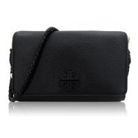 TORY BURCH 立體LOGO雙層掀蓋編織背帶手拿/斜背包-黑色
