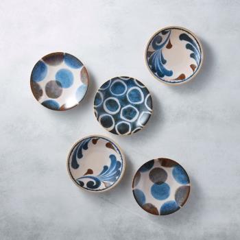 有種創意 - 日本美濃燒 - 筆青釉繪小餐盤-禮盒組(5件式)