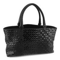BOTTEGA VENETA 黑色編織混搭亮面牛皮肩背托特包(展示品)