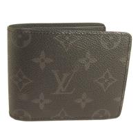 LV 排隊款 黑灰Monogram字紋帆布交叉卡片短夾