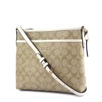 COACH 緹花LOGO防刮皮革前置物袋斜背包-小/白色