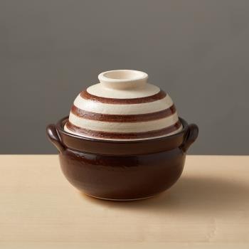 有種創意 - 日本萬古燒 - 兩用蓋碗土鍋 - 咖啡條紋(1.1L)