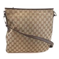GUCCI 咖啡色雙G布料斜背四方信差包(展示品)