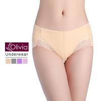 Olivia 雙色蕾絲棉質中腰防漏生理褲 (膚色)