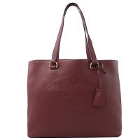 PRADA 1BG100 復古大LOGO烙印肩背托特包.櫻桃紅