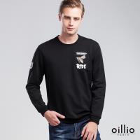 oillio歐洲貴族 男裝 亮眼霸王蜂 舒適自然棉 萊卡彈性 吸濕不悶熱 細膩觸感 長袖T恤 黑色-男款 低調奢華 縮口下擺